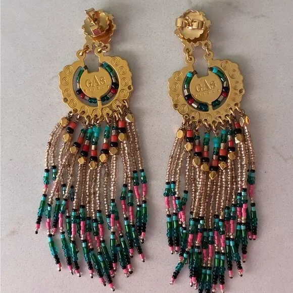 GAS Bijoux Maricopa Beaded Drop Earrings Gold Pink Blue - Picture 3 of 5